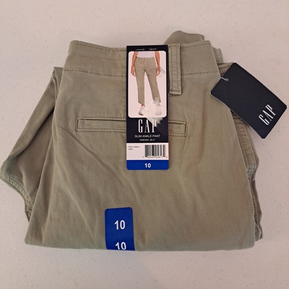 GAP Pants - Gap Slim Ankle Pant Womens 10 Green Chino Mid Rise Stretch NEW 767-287-CB5